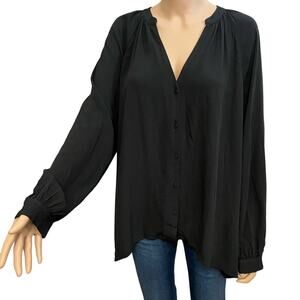 Old Navy Split Neck Button Down Shirt XL Flowy Black Relaxed Fit Woven Casual